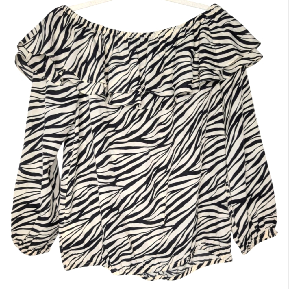 NWT Michael Kors Zebra Print Off Shoulder Ruffle Mobwife Blouse Medium